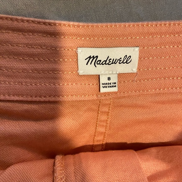 Madewell A- Line Zip Pink Mini Skirt with Raw Edged Hem in Cotton Size: 8 - Picture 6 of 9